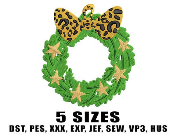 Leopard Bow Christmas Wreath Embroidery Design
